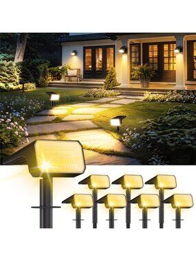 8 Pack Solar Spot Lights - Waterproof, 108 LEDs, 4 Modes, Dusk to Dawn, Warm